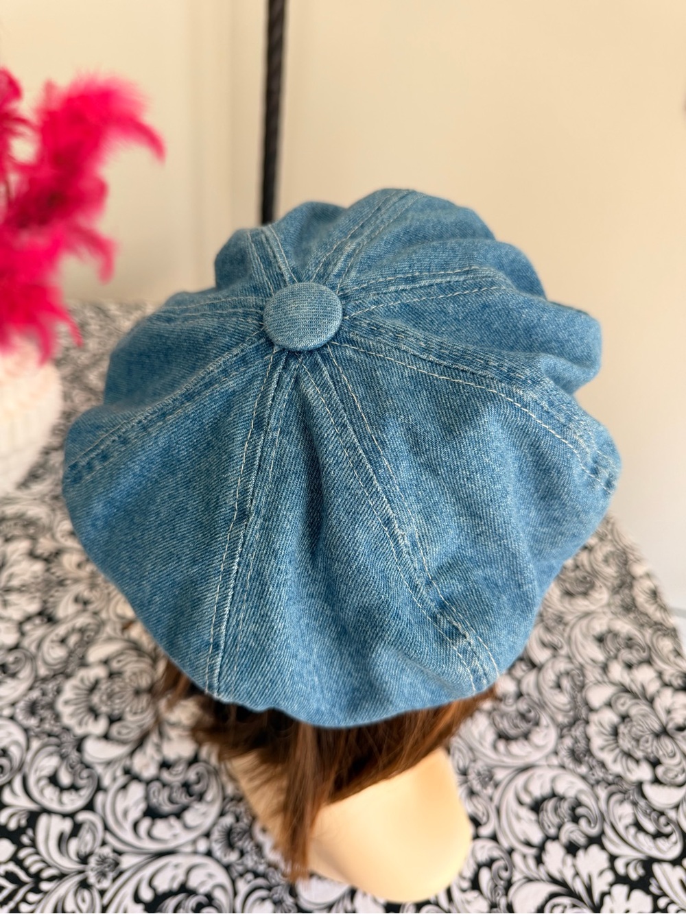 Vintage Style Denim Newsboy Cap Women Blue Jean Baker Boy Cabbie Hat - Picture 4 of 8